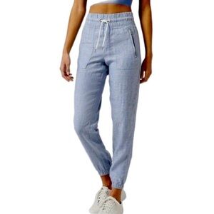 NWOT Athleta Cabo Linen Jogger Pants in Chambray Blue Size 2